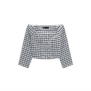 Zara Plaid Off-Shoulder Textured Top